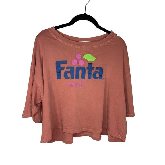 Wild Fox Tops - Wild Fox Coca Cola Fanta Cropped T-shirt Oversized Size Large Grape Boxy Cotton